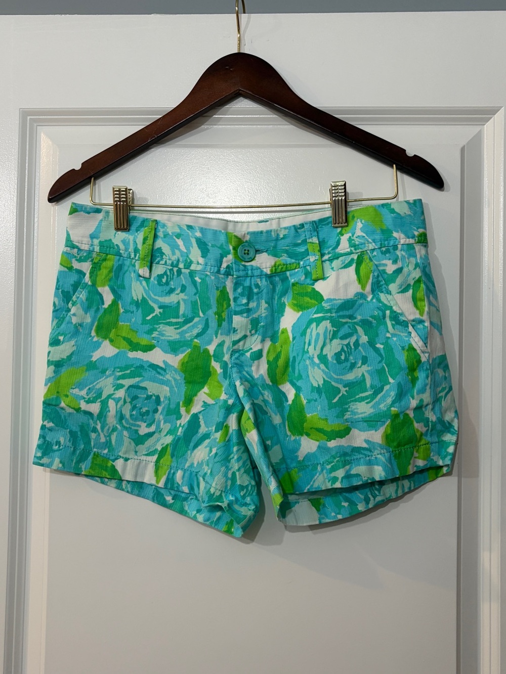 Floral Stretch Cotton Shorts - Turquoise & Lime